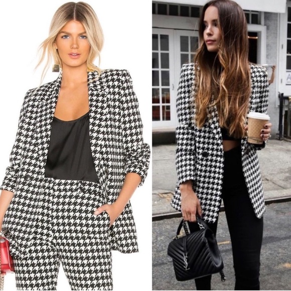 ANINE BING Maureen Blazer in Houndstooth Black & White Size Medium - Picture 3 of 14